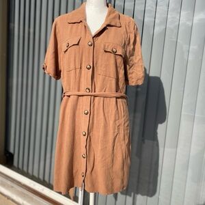 HYFVE Tan Linen Button Down Dress Size Medium